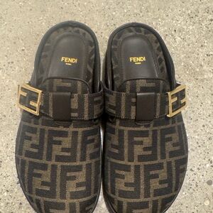 Fendi Feel FF Jacquard Sabot Mules